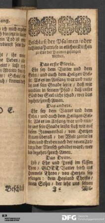 Beschluß der Psalmen/ oder die Gloria Patri