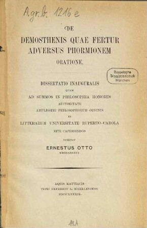 De Demosthenis quae fertur adversus Phormionem oratione