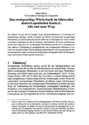 Das zweisprachige Wörterbuch im bilateralen deutsch-spanischen Kontext. Alte und neue Wege