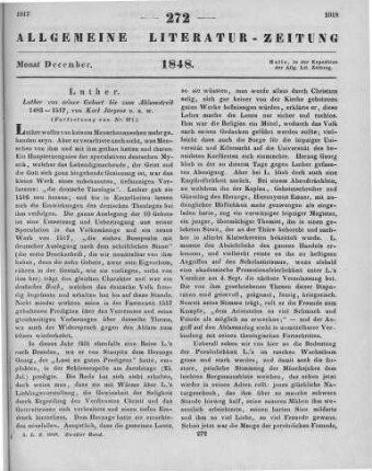 Jürgens, K. H.: Luther von seiner Geburt bis zum Ablaßstreite 1483-1517. Bd. 2-3. Leipzig: Brockhaus 1846 (Fortsetzung von Nr. 271)