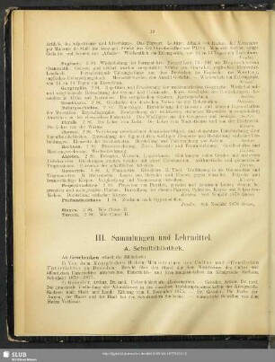 III. Sammlungen und Lehrmittel