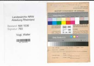 Entnazifizierung Walter Vogt , geb. 01.02.1901 (Kaufmaennischer Angestellter)