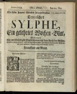 (XLI. Stück.) den 20. May. Anno 1752.