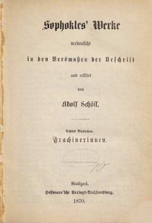 Sophokles' Werke, 8. Trachinerinnen