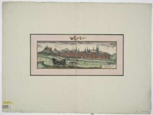 Vogelschauansicht von Quedlinburg, Radierung, um 1572 : [Quedlinburga] : Qvedlinbvrga : Anti qvissimvm saxoniae oppid. / [Stecher: Franz Hogenberg. Hrsg.: Georg Braun]. - [Coloniae Agrippiae] : [Auctores] , [um 1572]. - 1 Vogelschauansicht : Radierung ; 41 x 14 cm. Auch ersch. in: Civitates orbis terrarvm, T. III