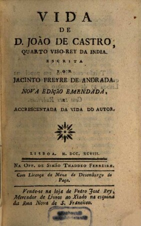 Vida de D. João de Castro, quarto viso-rey da India
