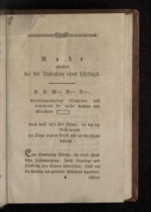Rede gehalten bei der Aufnahme eines Lehrlings.