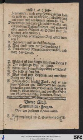 Vierte Claß. Communion-Fragen.