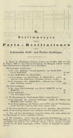 8. Bestimmungen über Porto-Restitutionen bei bedeutenden Geld- und Packet-Sendungen