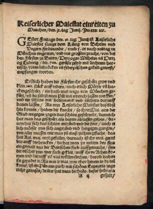 Keiserlicher Maiestat einreiten zu Munchen/ den .x. tag Junii. Ym xxx. jar.