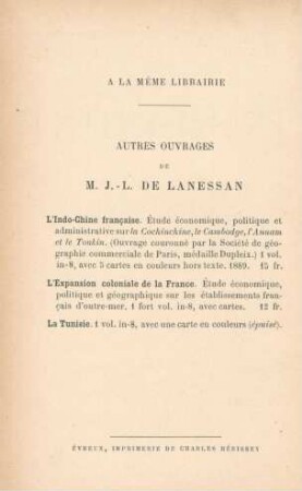 A la mème librairie - autres ouvrages de M. J.-L. Lanessan