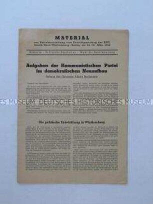 Sonderdruck der KPD Nord-Württemberg mit Materialen zum Parteitag 1946