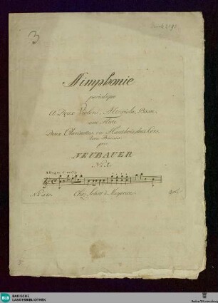 Simphonie periodique : a deux violons, alto viola, basse, une flute, deux clarinettes ou hautbois, deux cors, deux bassons; No. 1