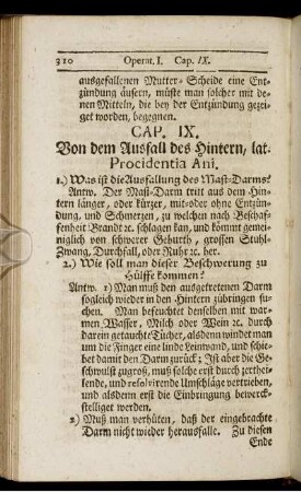 Cap. IX. Von dem Ausfall des Hintern, lat. Procidentia Ani.