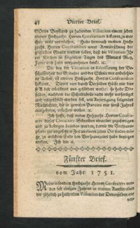 Fünfter Brief. Vom Jahr 1751.