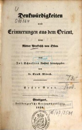 Denkwürdigkeiten und Erinnerungen aus dem Orient, 1. Band