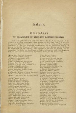 Anhang. Verzeichniß der Abgeordneten zur Preußischen Nationalversammlung