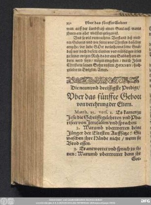 Die neun und dreissigste Predigt/ Uber das fünffte Gebott von verehrung der Eltern.