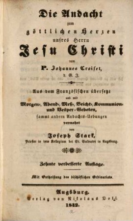 Die Andacht zum göttlichen Herzen unsres Herrn Jesu Christi