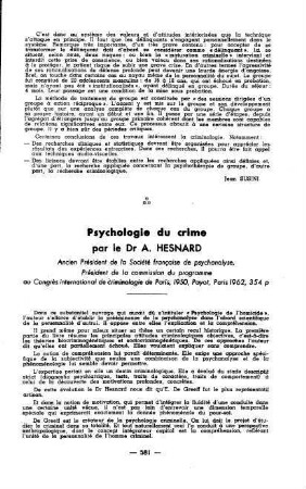 581-585, Psychologie du crime, par A. Hesnard