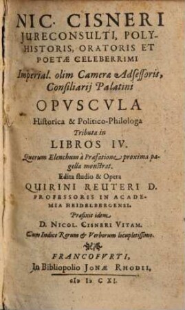 Nic. Cisneri opuscula historica et politico-philologa