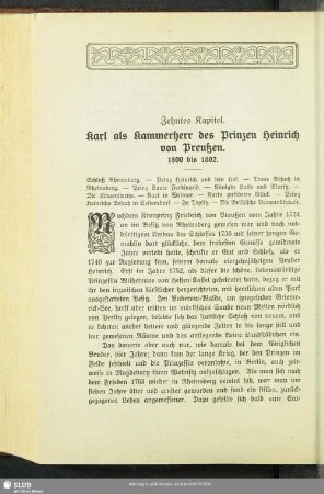 Zehntes Kapitel. Karl als Kammerherr des Prinzen Heinrich von Preußen. 1800 bis 1802