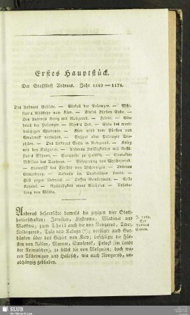 Erstes Hauptstück. Der Großfürst Andreas. Jahr 1169 - 1174