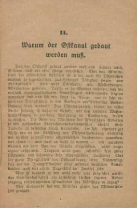 II. Warum der Ostkanal gebaut werden muß
