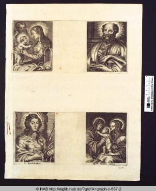 unten links: Heilige Barbara; unten rechts: Anna, Maria und Christus.