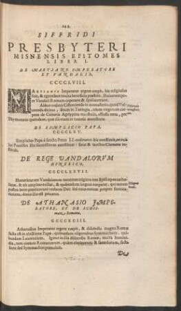 Siffridi Presbyteri Misnensis Epitomes Liber I.