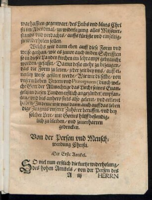 Von der Person und Menschwerdung Christi.