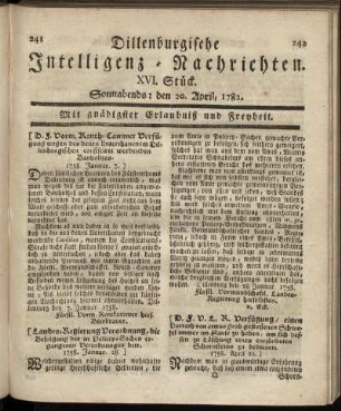 XVI. Stück. Sonnabends : den 20. April, 1782.