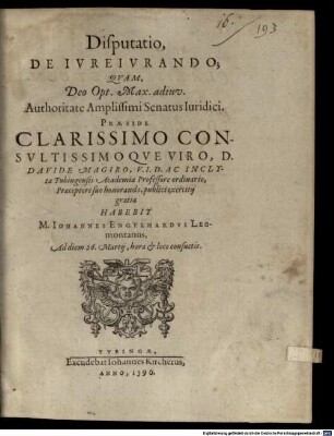 Disputatio De Iureiurando