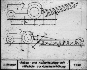 Anbau- und Aufsattelpflug mit Hilfsfeder zur Achslasterhöhung (nach Krause)