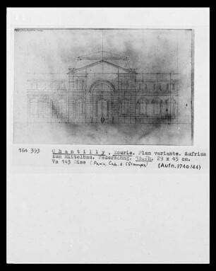 Chantilly, Schloss, Ecurie, Plan variante, Aufriss zum Mittelbau
