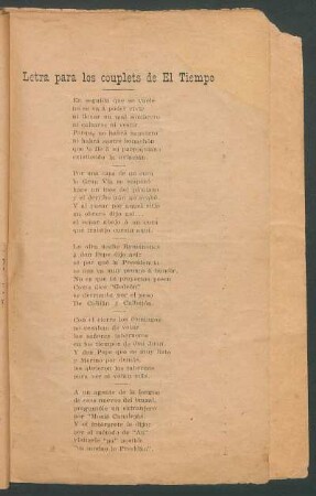 Letra para los couplets de "El Tiempo"