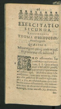 Exercitatio Secunda. Respondente Thoma Stampeeln