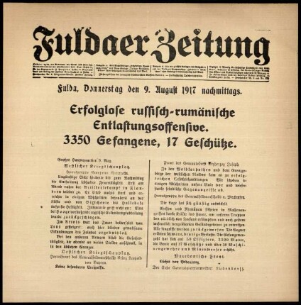 Ausgabe vom Donnerstag, den 09. August 1917.