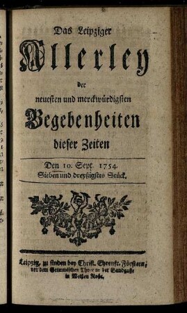 Den 10. Sept. 1754. Sieben und dreyßigstes Stück.
