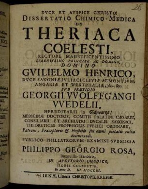 Dissertatio Chimico-Medica De Theriaca Coelesti