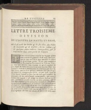 Lettre Troisieme. Division de l'Egypte en Haute et Basse