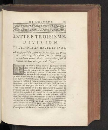 Lettre Troisieme. Division de l'Egypte en Haute et Basse