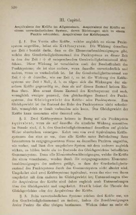 III. Capitel. Aequivalenz der Kräfte im Allgemeinen. Aequivalenz der Kräfte an einem unveränderlichen System, deren Richtungen sich in einem Punkte schneiden. Aequivalenz der Kräftepaare.