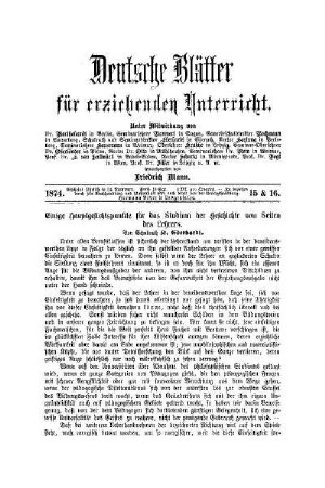 Einige Hauptgesichtspunkte für das Studium der Geschichte von Seiten des Lehrers