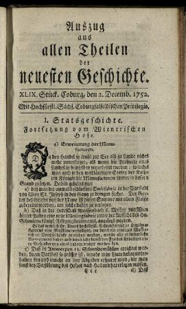 XLIX. Stück. Coburg, den 2. Decemb. 1752.