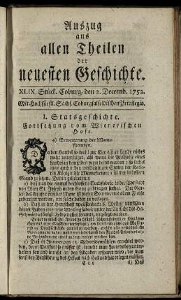 XLIX. Stück. Coburg, den 2. Decemb. 1752.