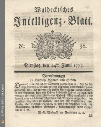 No. 36. Dienstag den 24ten Junii 1777
