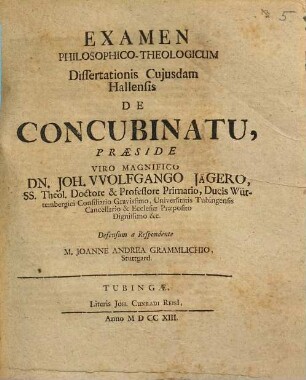 Examen Philosophico-Theologicum Dissertationis Cujusdam Hallensis De Concubinatu