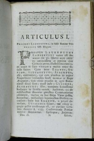 Articulus I. Elogium Benedicti XIV.