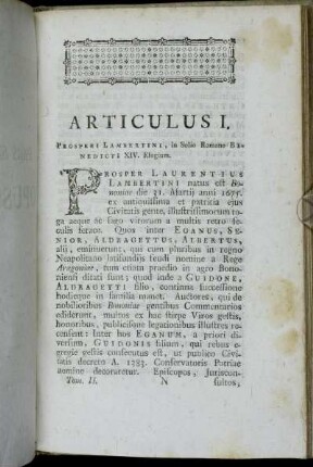Articulus I. Elogium Benedicti XIV.